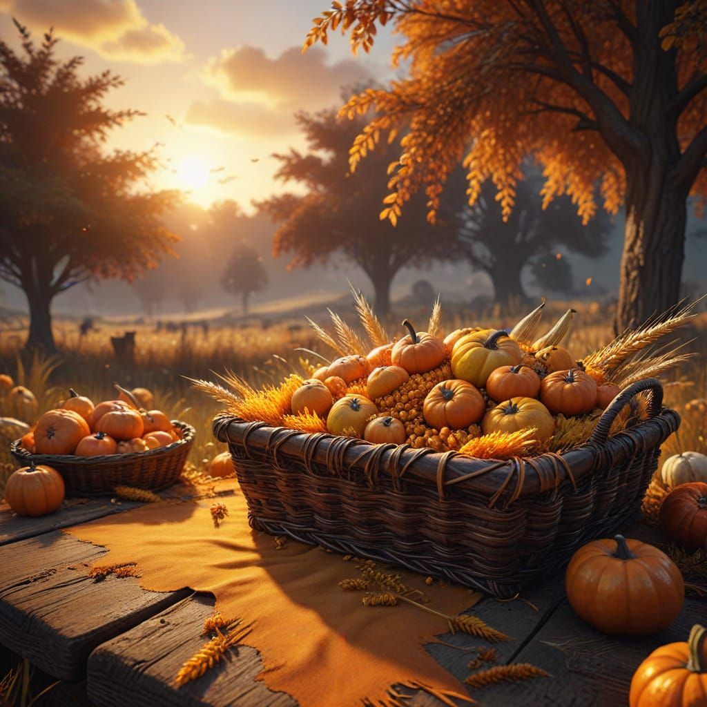 Autumn Harvest Scene in Golden Wheat Field