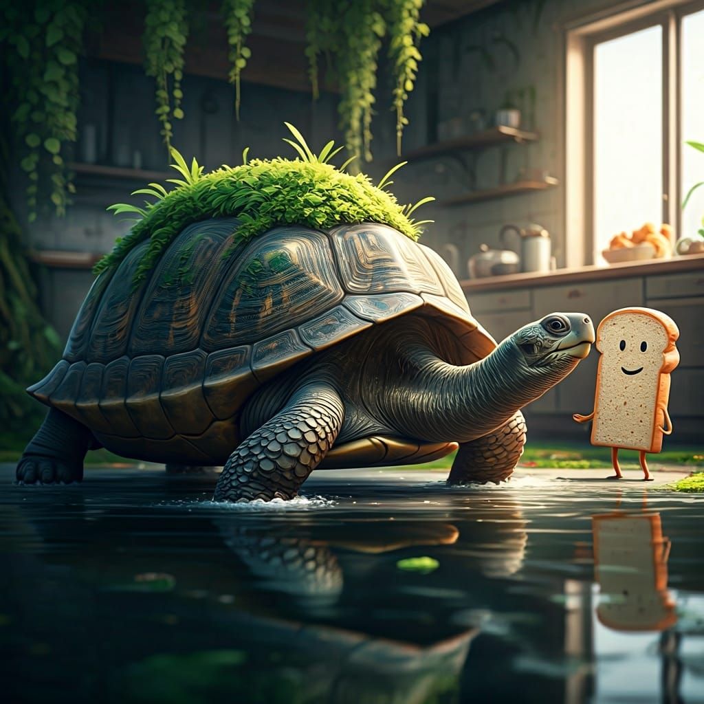 Turtle Garden and Bread Archer: Whimsical CGI Cartoon
