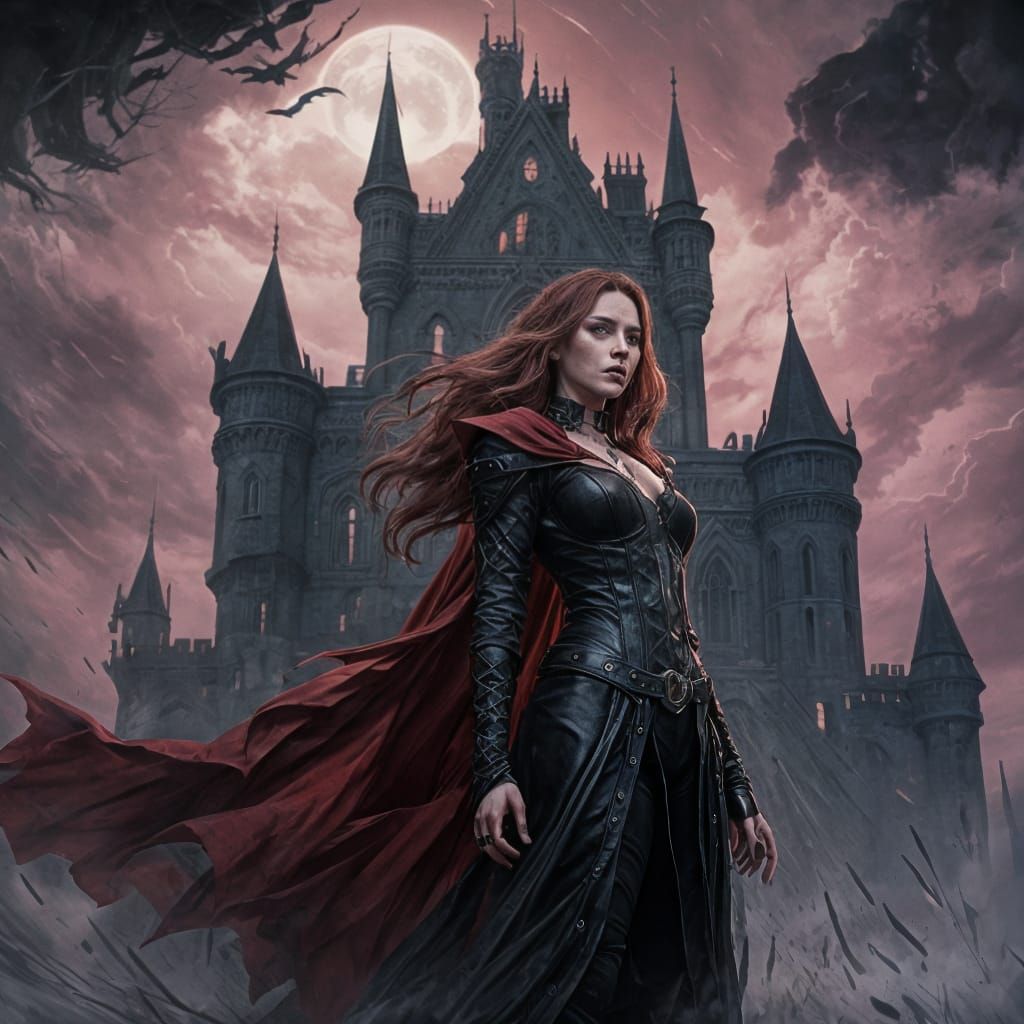 Gothic Punk Scarlet Witch in Haunting Castle Scene