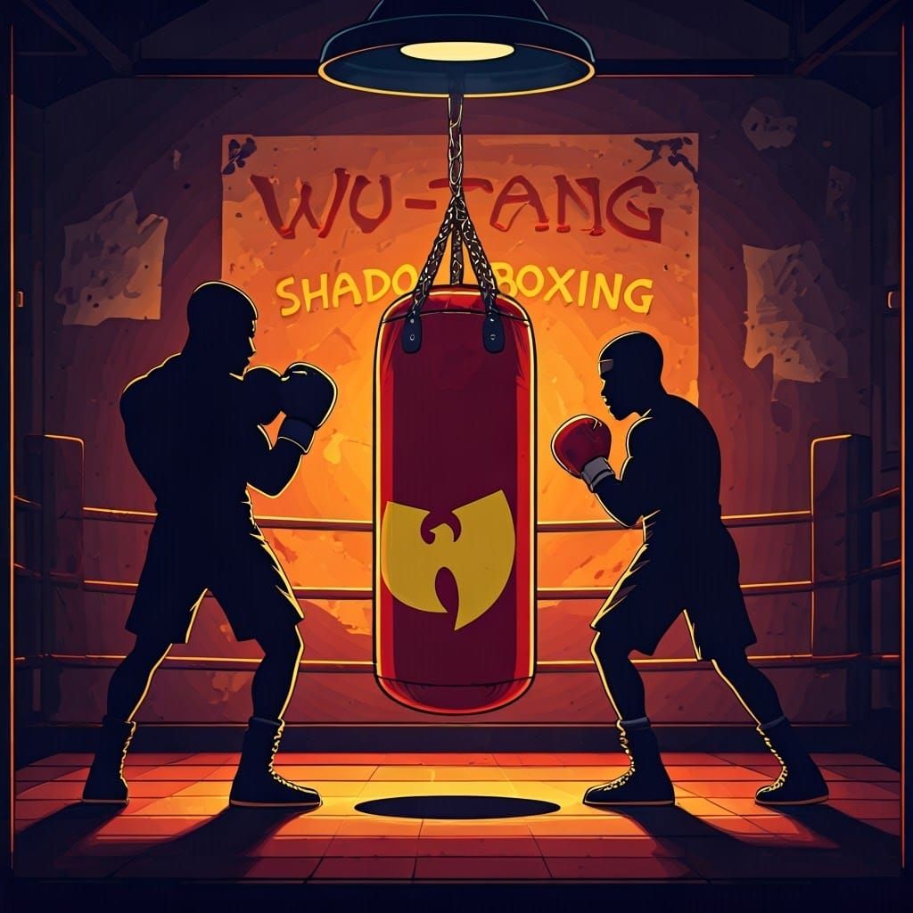 Cartoon Boxing Gym with Wu-Tang Logo in Comic Style