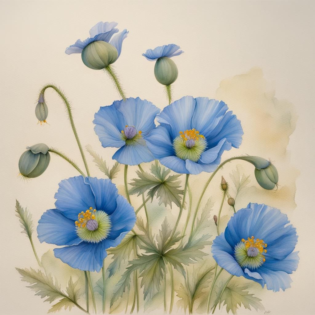 Himalayan Blue Poppy Watercolor Painting