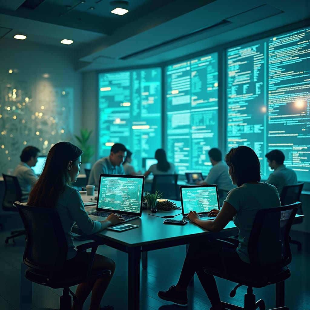 Harmonious Teamwork in Modern Office, Digital Art