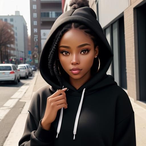 Black Woman in Black Hoodie: Photorealistic Mockup