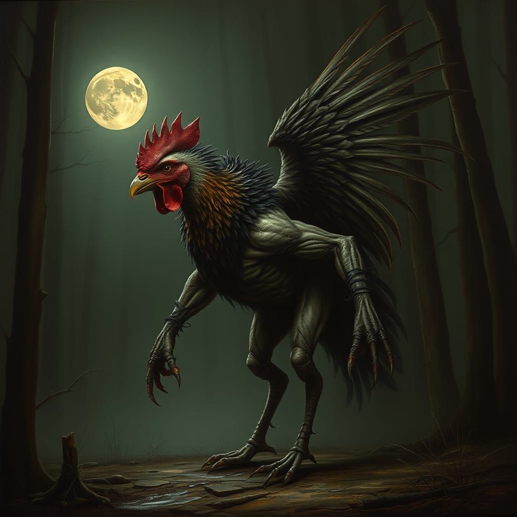 Menacing Were-Chicken in Dark Surrealist Style