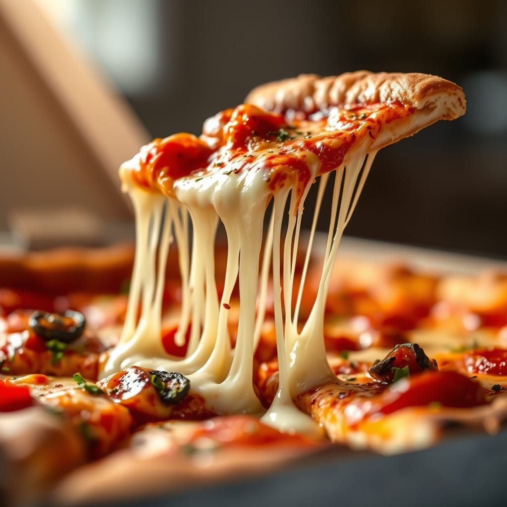 Juicy Pizza Slice in Hyperrealistic Detail