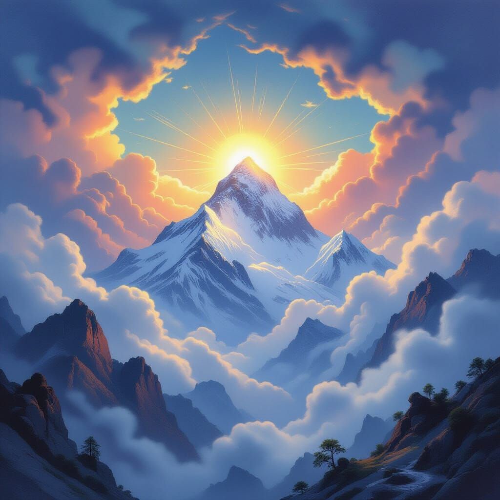 Mystical Mount Kailash in Traditional Indian Art Style