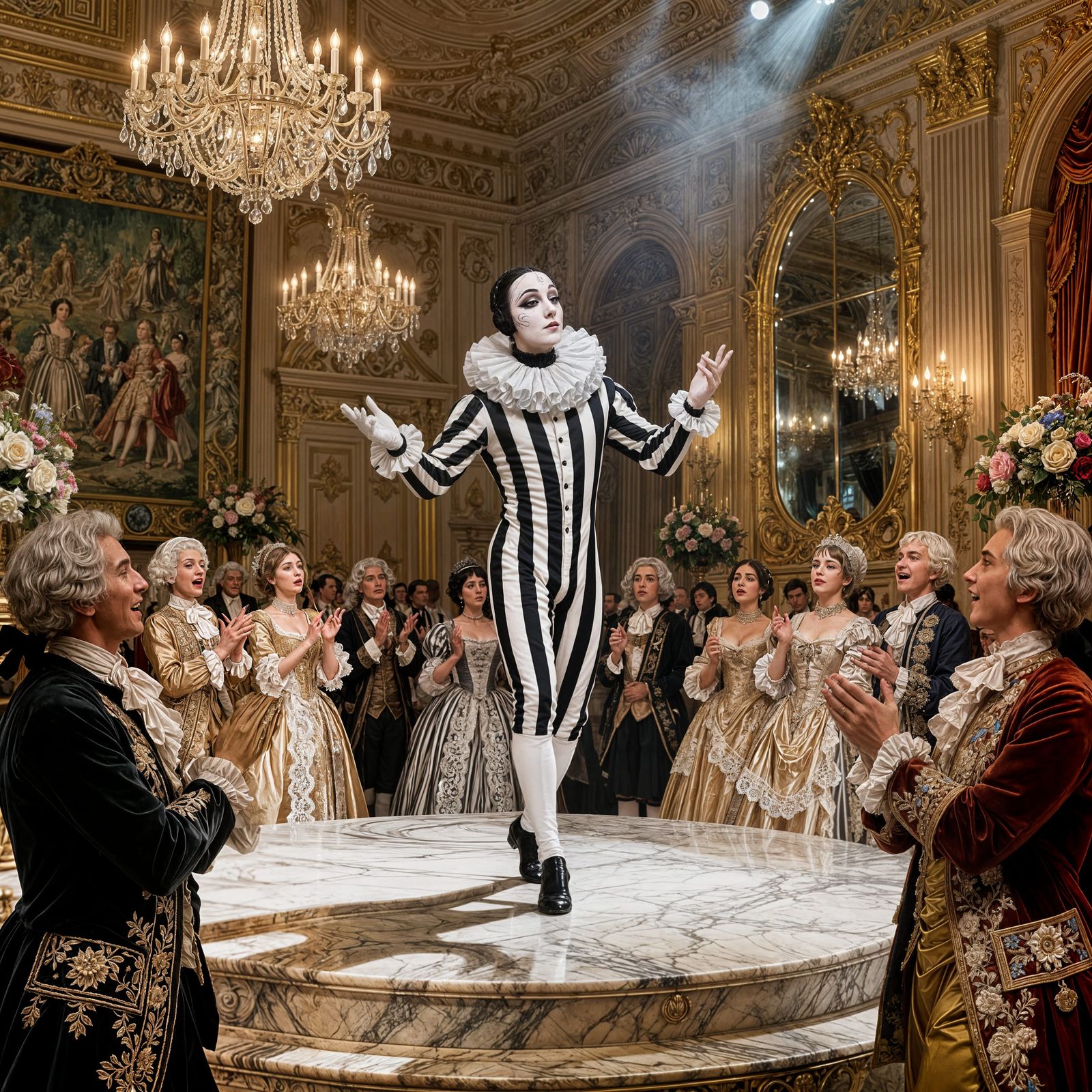 Mime Artist Entertains 18th Century Royal Masquerade Ball