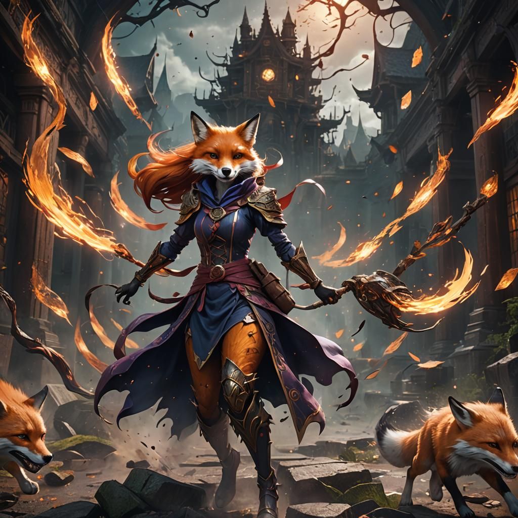 Fantasy Fox Girl with Time Powers, Digital Art