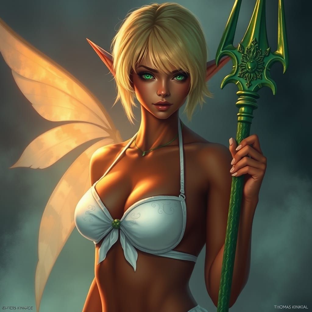 Ethereal Dark Elf Woman with Sun Staff