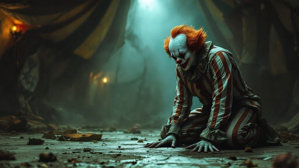 Despairing Clown in a Mystical Circus Tent