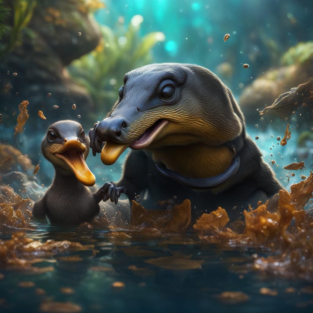 Playful Duck-Billed Platypus in Detailed Matte Painting
