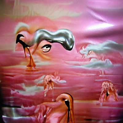 Surreal Pink Flamingos Melting on Canvas