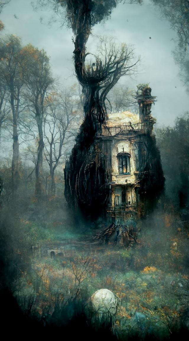 Ethereal Black Mansion in Field of Spirits