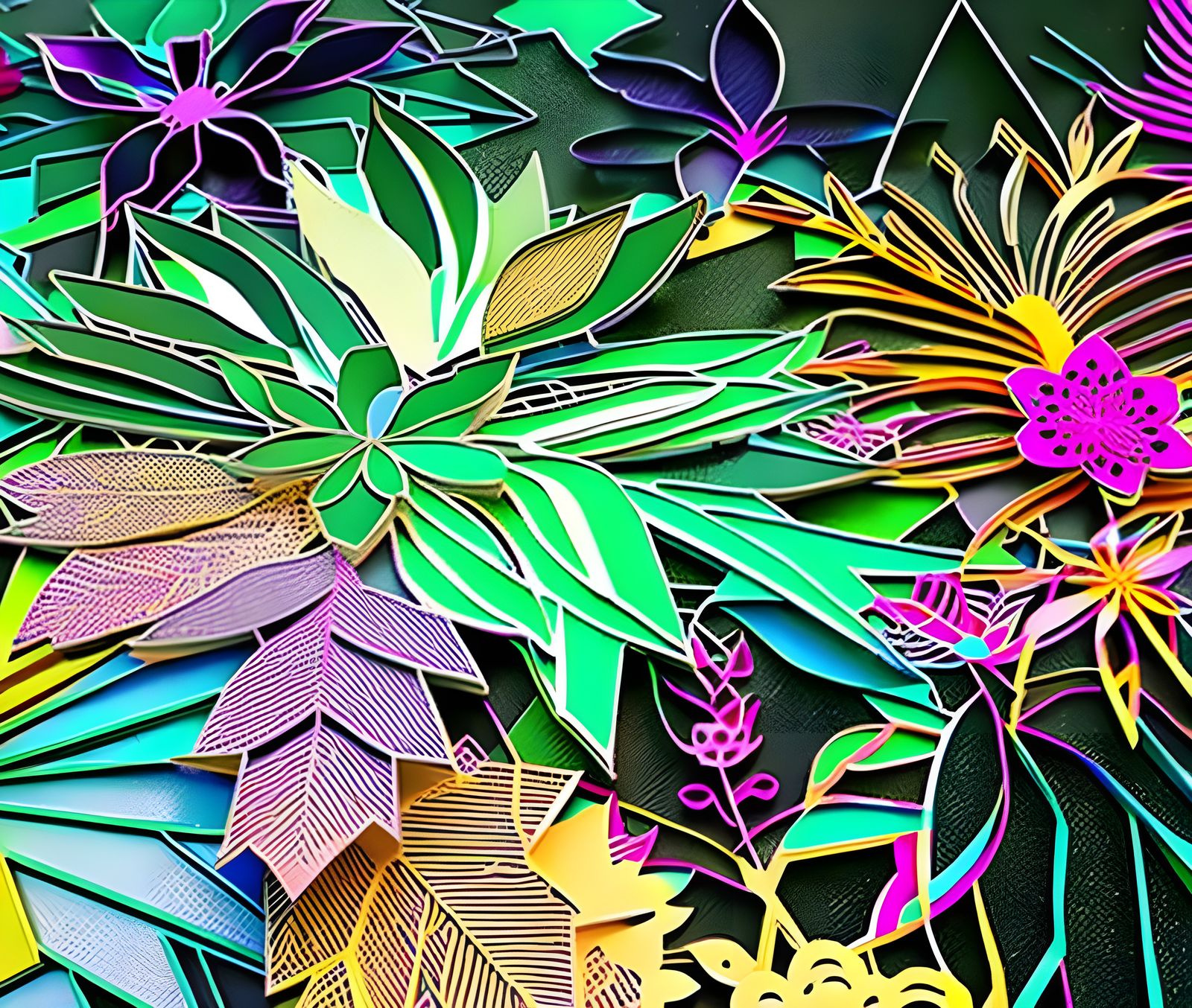 Cyberpunk Anime Botanic Garden in Papercut Style