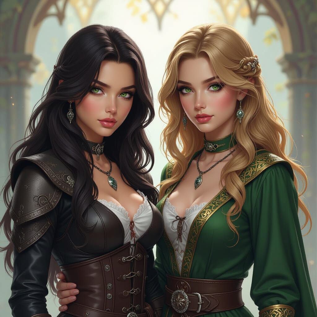 Fantasy Warriors with Volumetric Lighting in Dark Concept Ar...