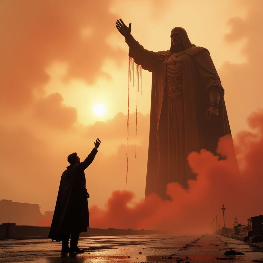 Hero in Crimson Rain: A Cinematic Film Still