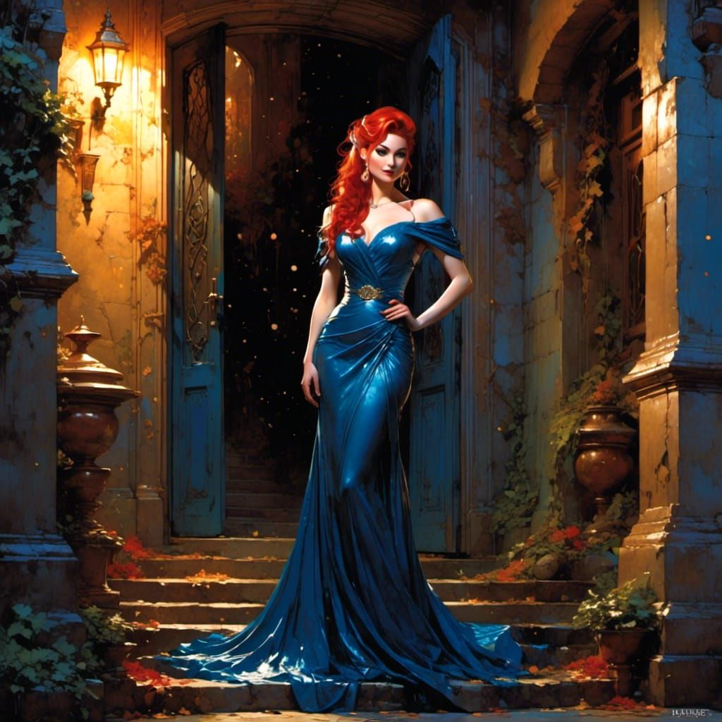 Glamorous Elf in Blue Gown Comic Art