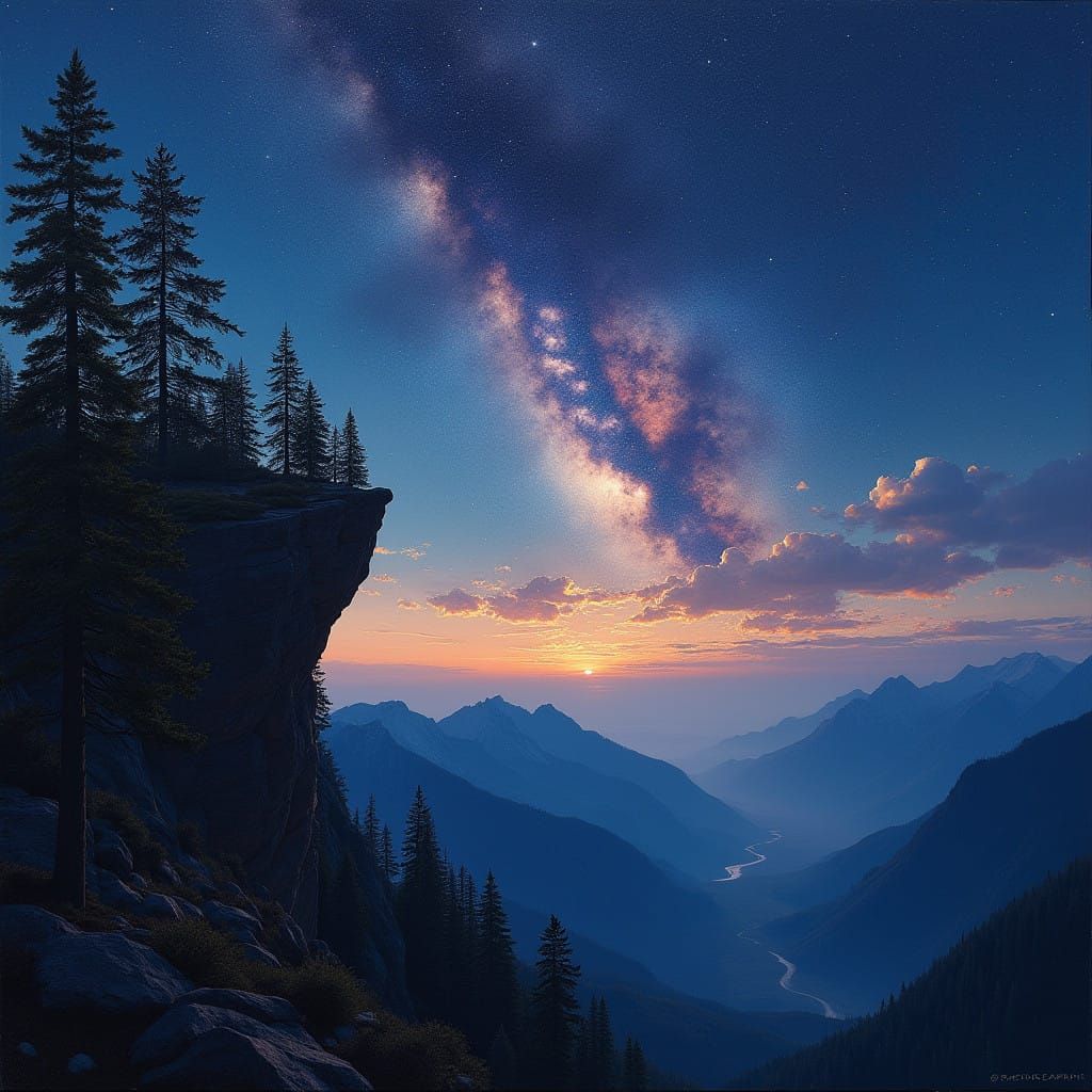 Cosmic Mountain Majesty in Vibrant Blues and Purples