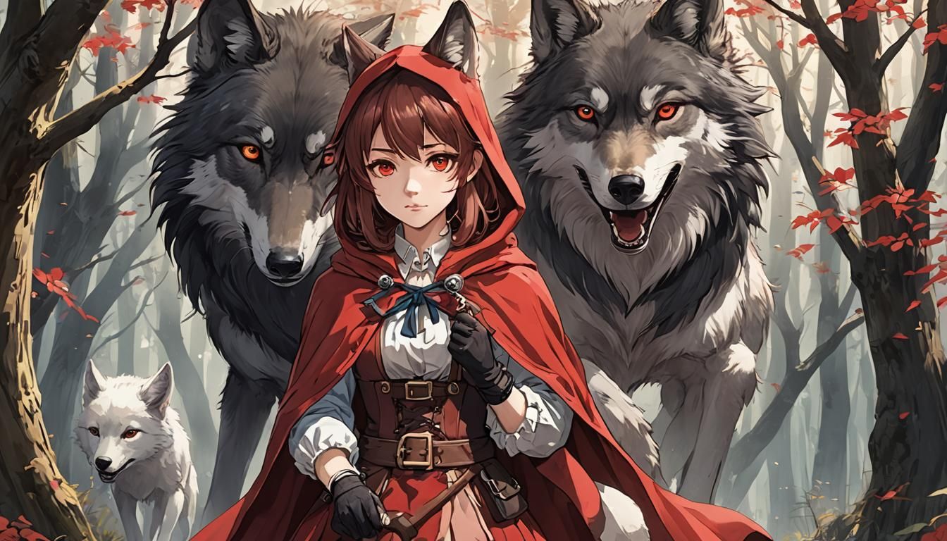 Little red riding a wolf