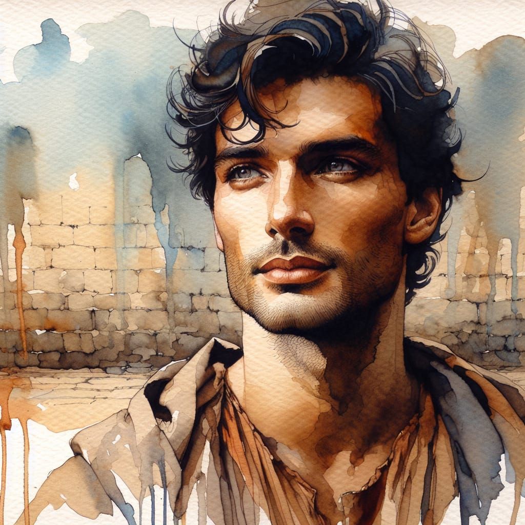 Middle-Eastern Warrior Portrait in Expressive Watercolour