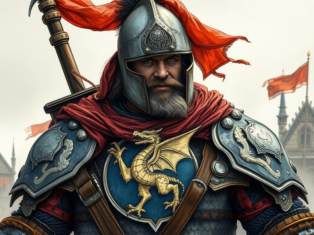 Germanic Dragon Warrior in Vintage Fantasy Style