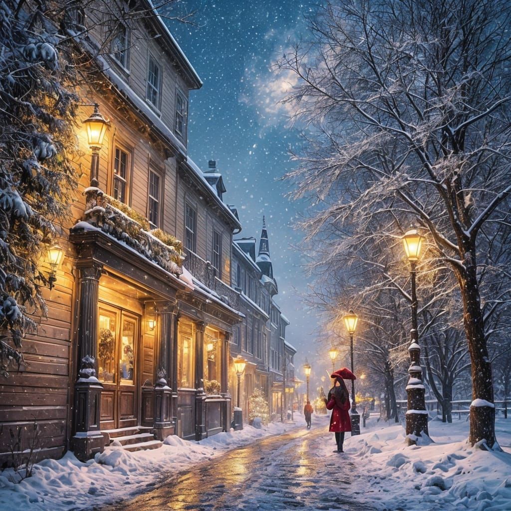 Magical Snowy Christmas Lights Landscape