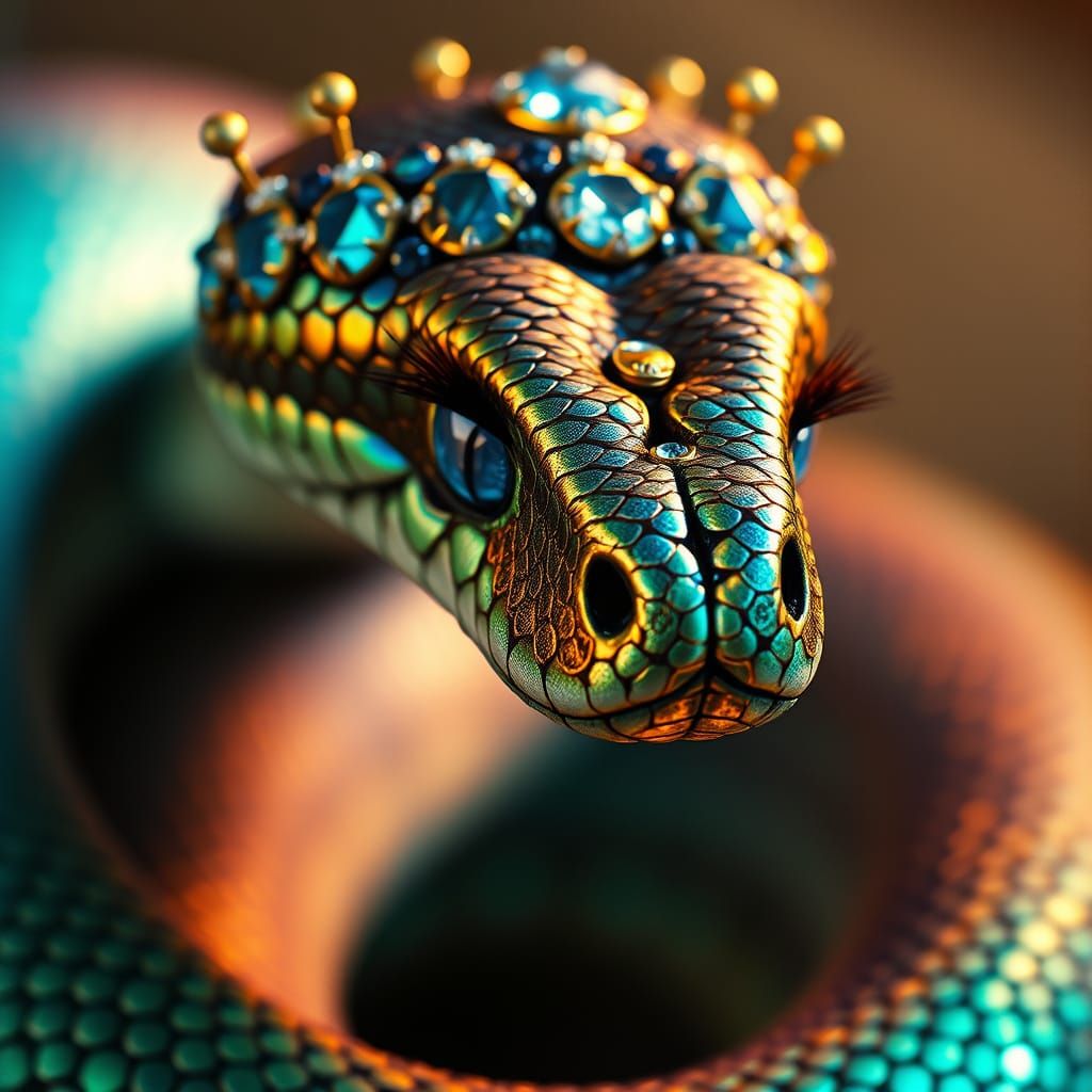 Regal Iridescent Snake in Majestic Crown