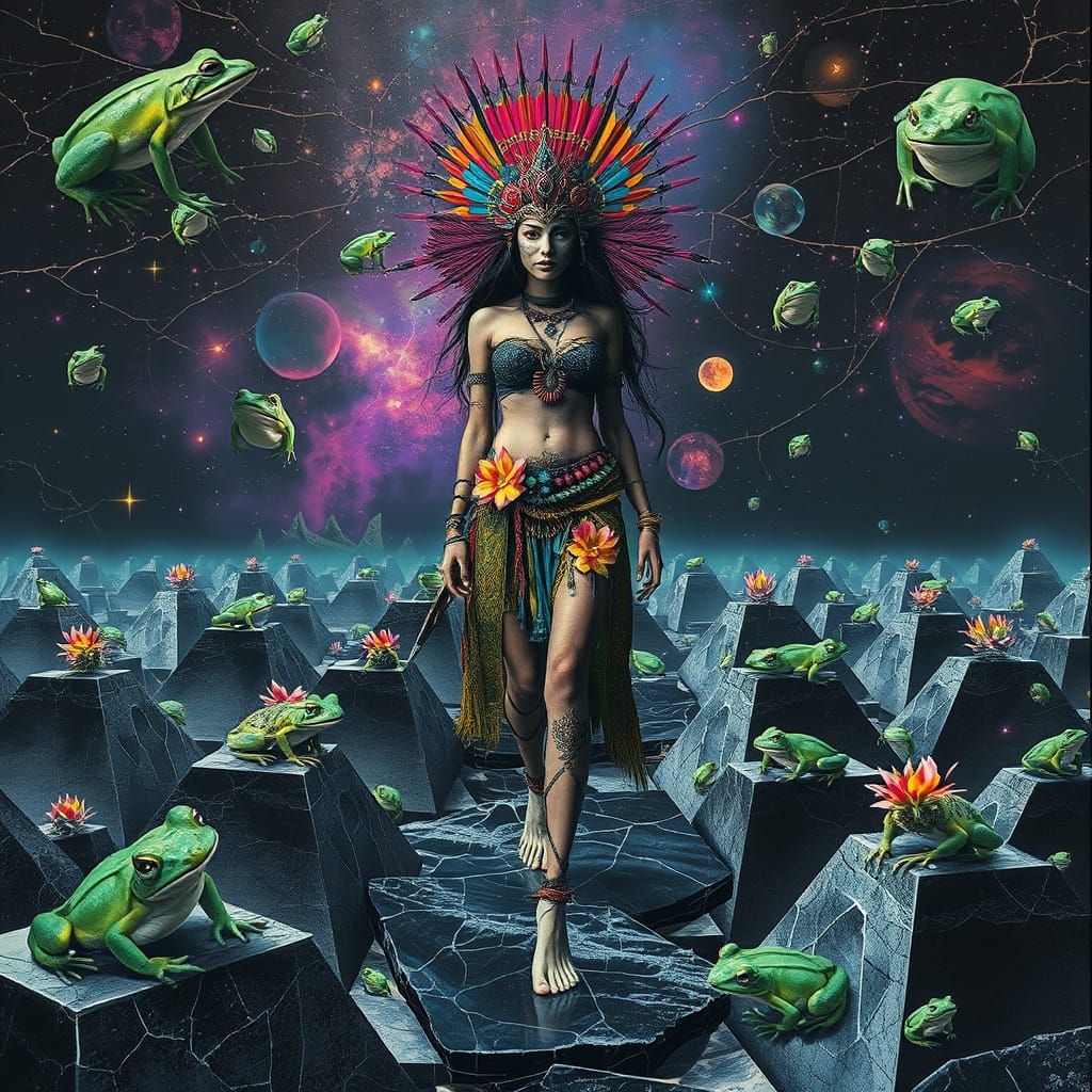 Mystical Woman in a Surreal Collage of Vibrant Patterns and ...