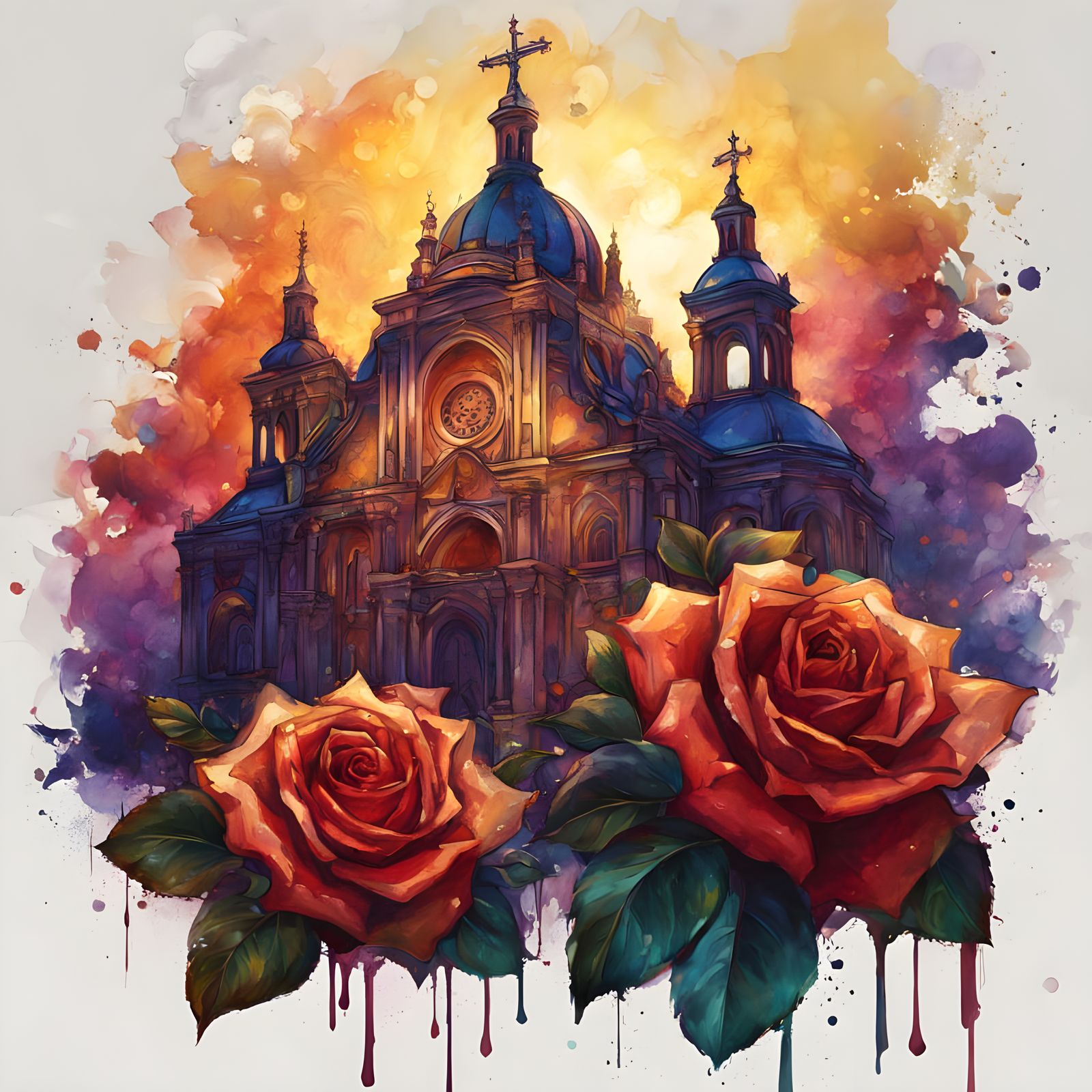 Mariachi Shadow on Church Wall with Rose