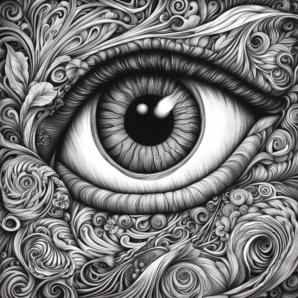 Detailed Pencil Sketch of an Eye with Floral Elements