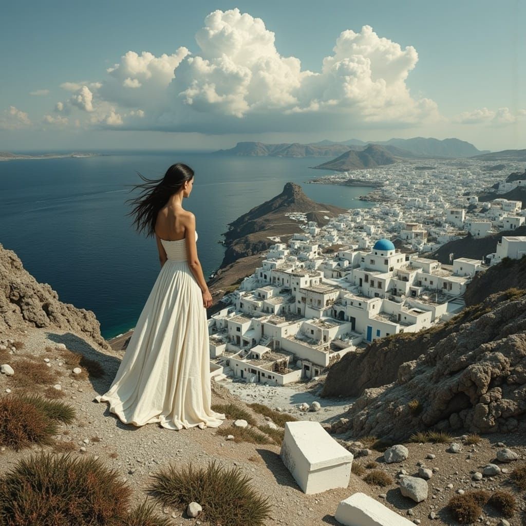 Apocalyptic Santorini in Dystopian Futurism Style