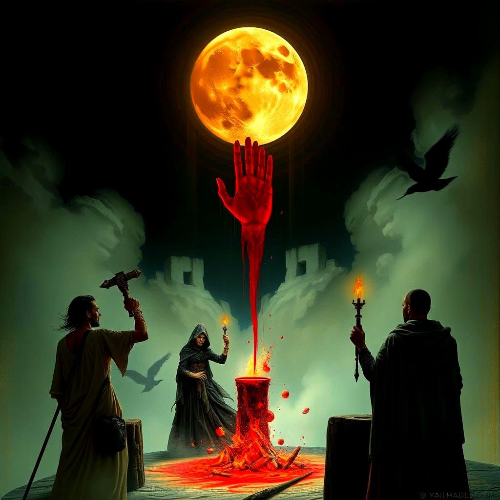Blood Moon Magic Ritual in Anatomical Style