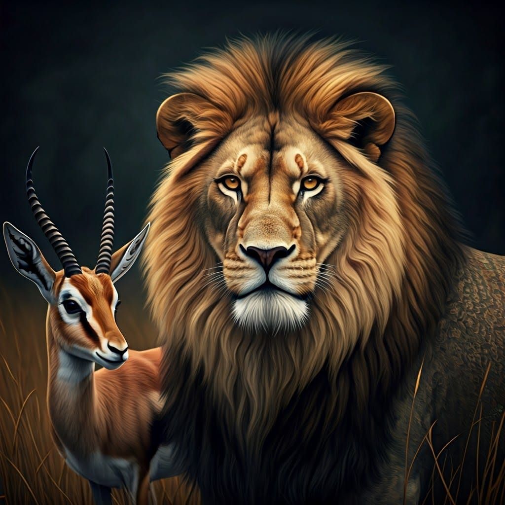 Lion and Gazelle in Fair Isle Knit Style