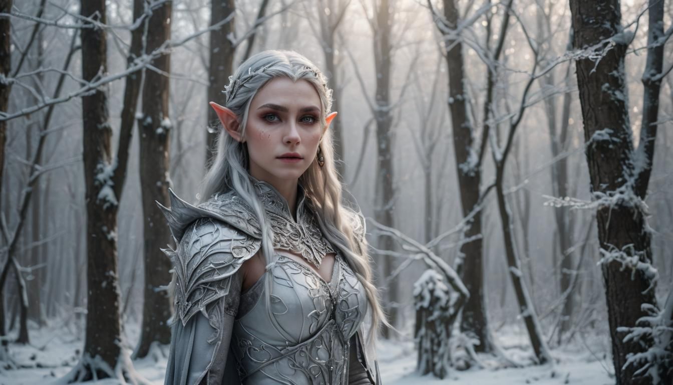 Icy Gaze: Winter Elf Portrait in Romantic Style