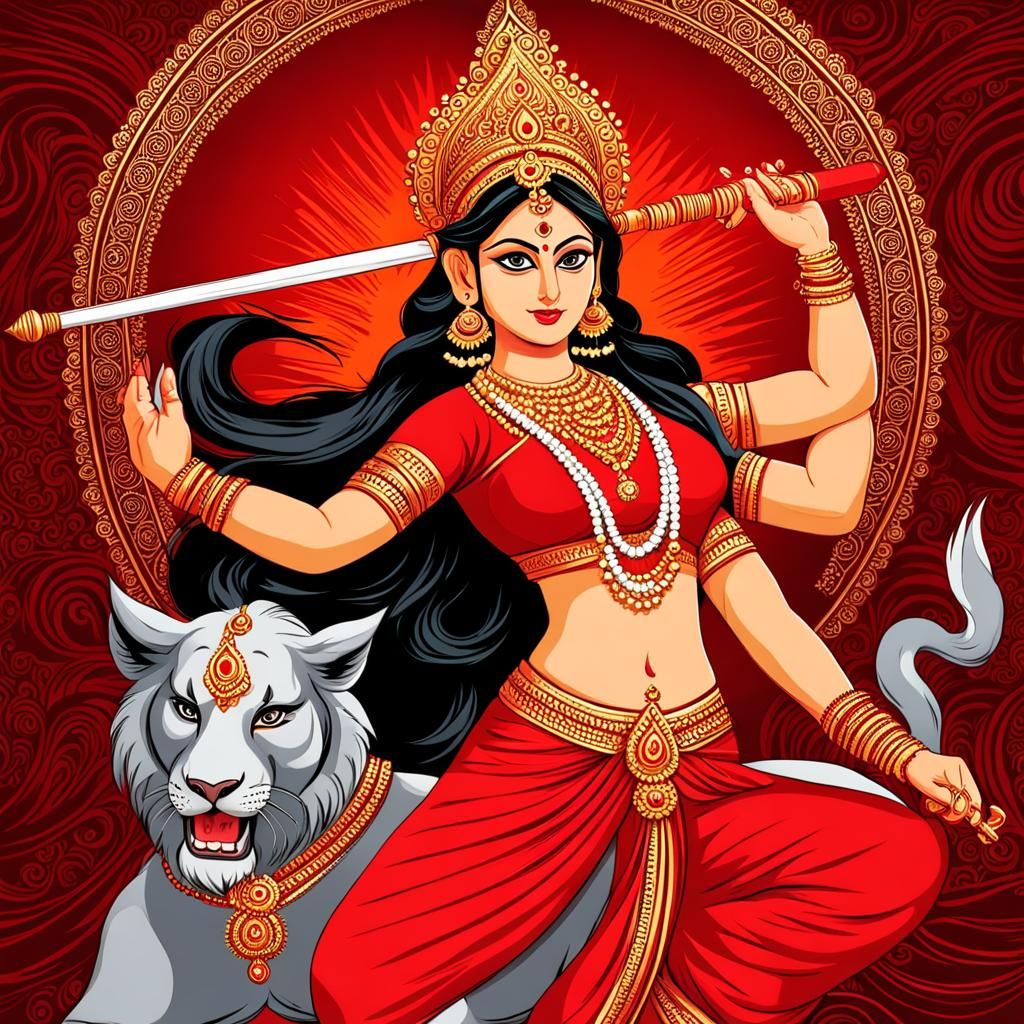 Goddess Durga Fighting Demon Mahishasura