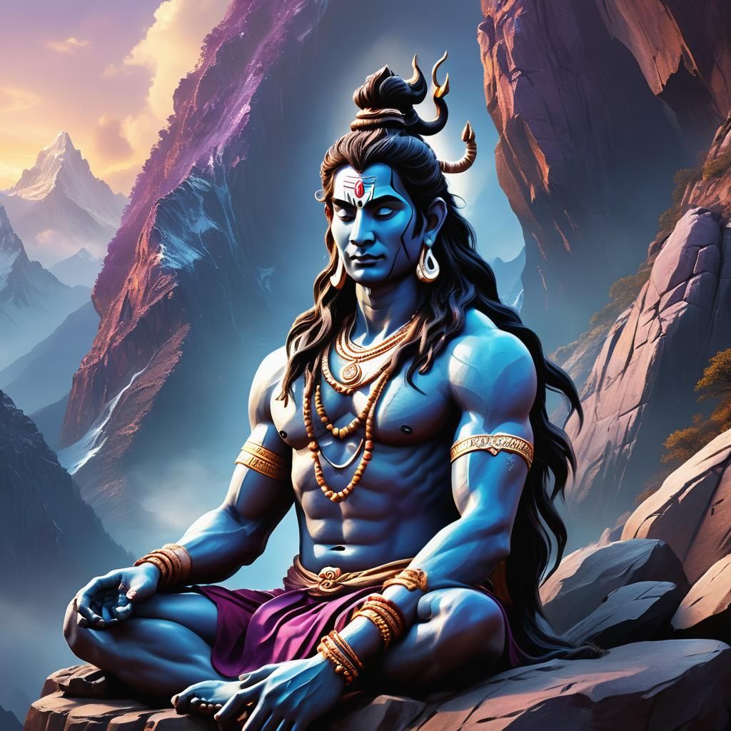 Lord Shiva Meditating in Digital Art Style