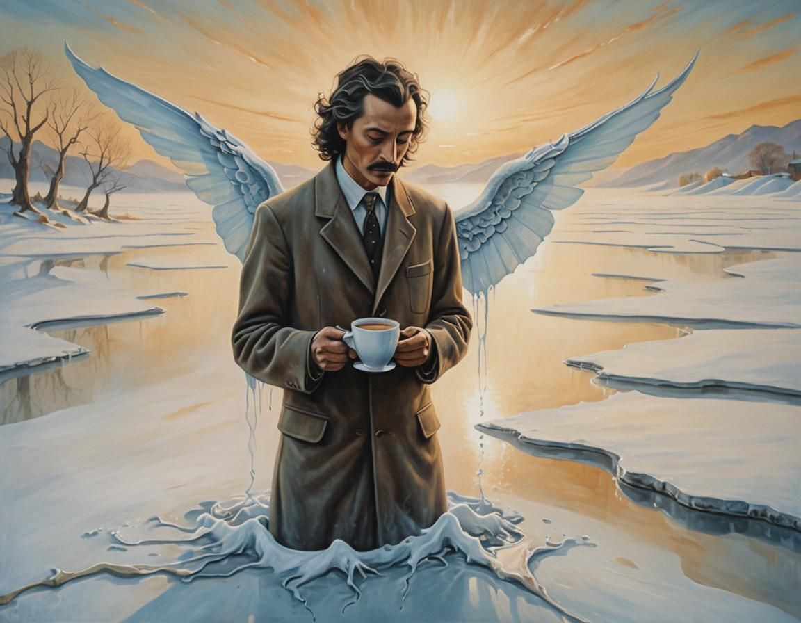 Surreal Figure Melts Into Icy Landscape