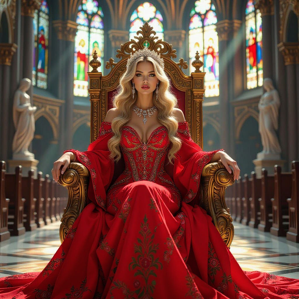 Ornate Digital Painting of Woman on Jeweled Throne