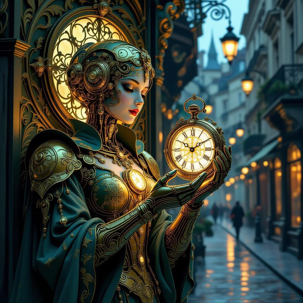 Art Nouveau Automaton with Enchanted Pocket Watch