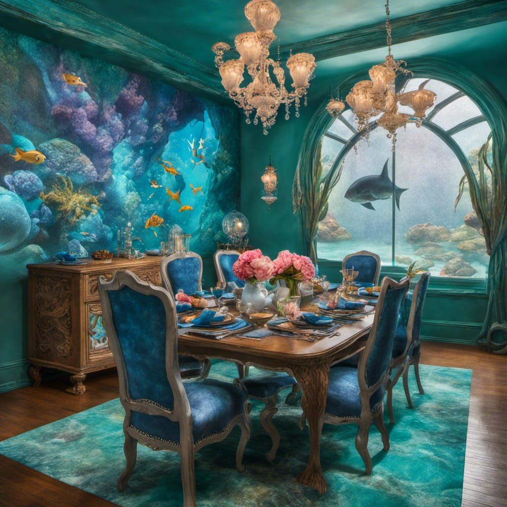 Underwater Royal Mermaid Dining Room: Digital Art