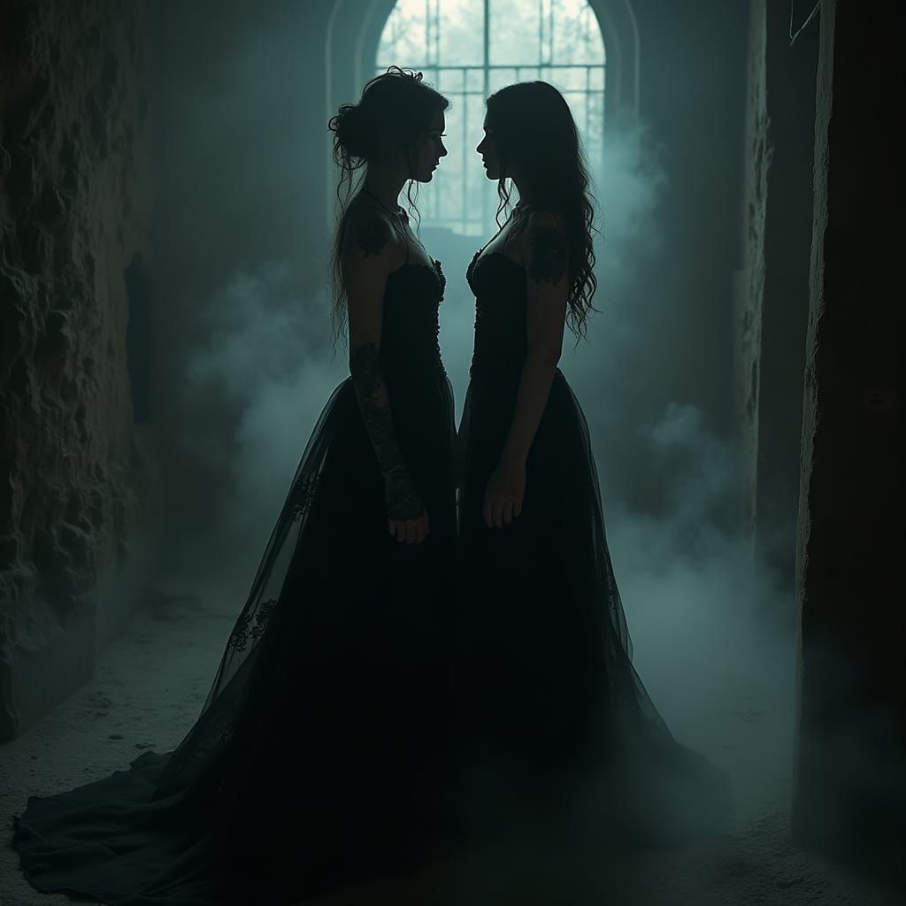 Gothic Women in Torture Chamber with Fog