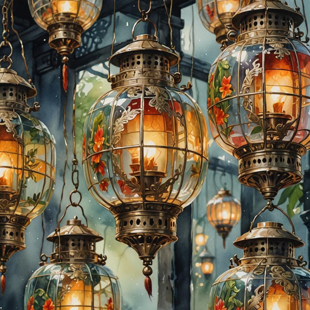 Watercolor Vietnam Lantern, Artstation Trending