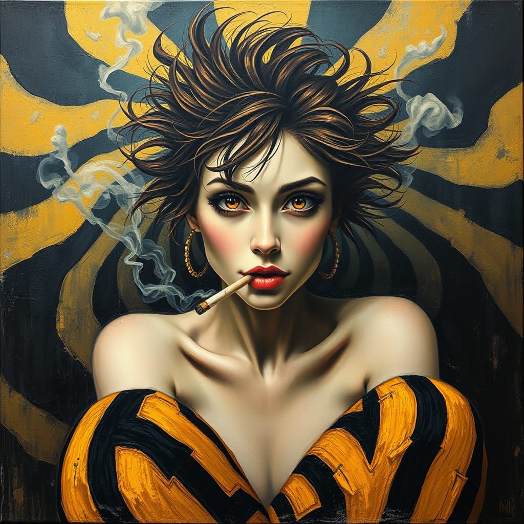 Psychedelic Woman in Frenzied Reverie: Surrealist Oil Painti...