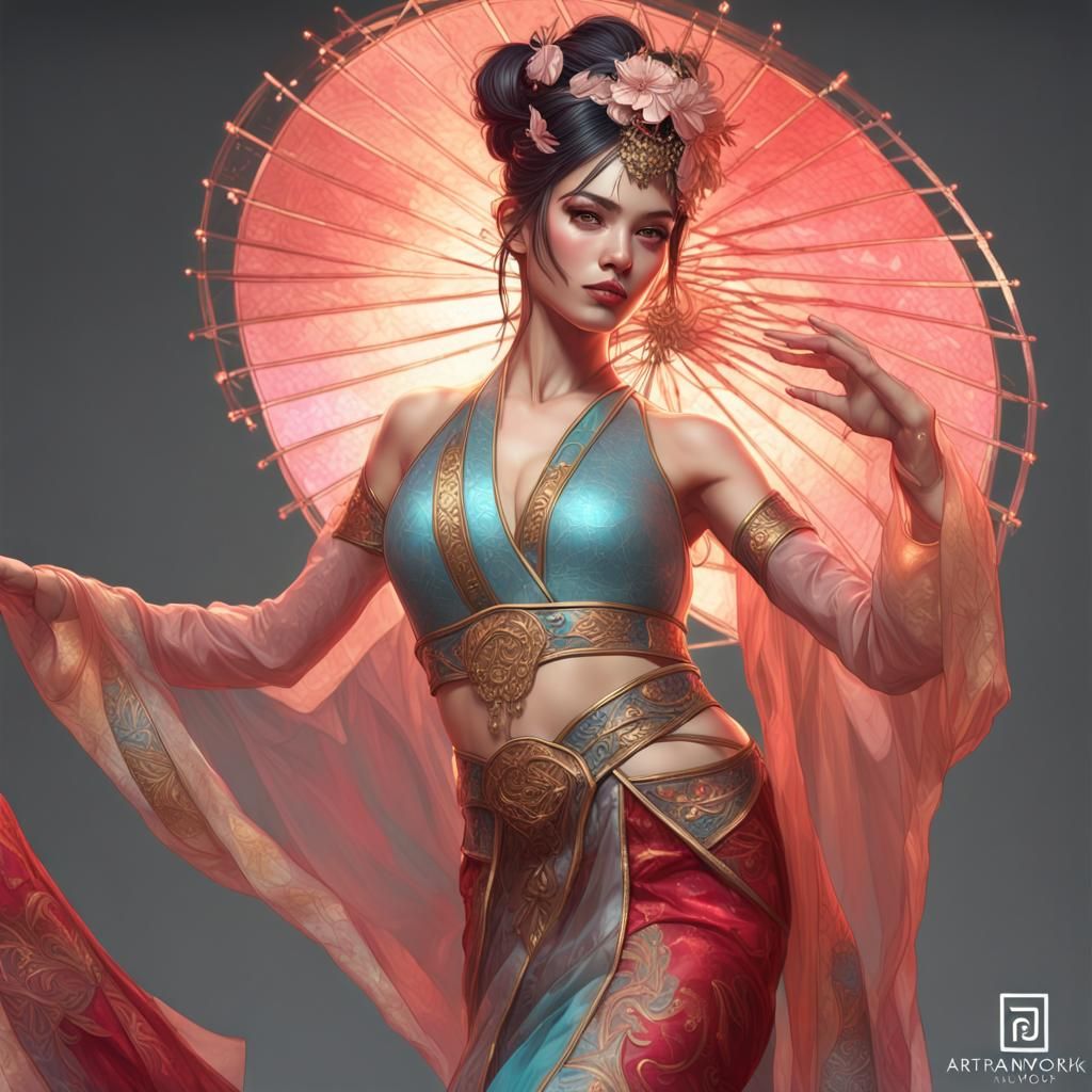 Oriental Dancer in Transparent Dress, Realistic Portrait