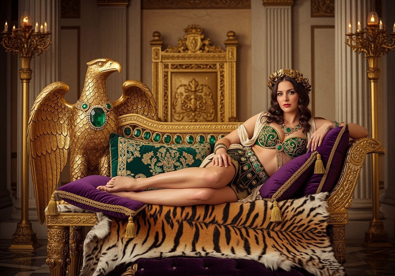 Roman Empress Lounging in Opulent Throne Room