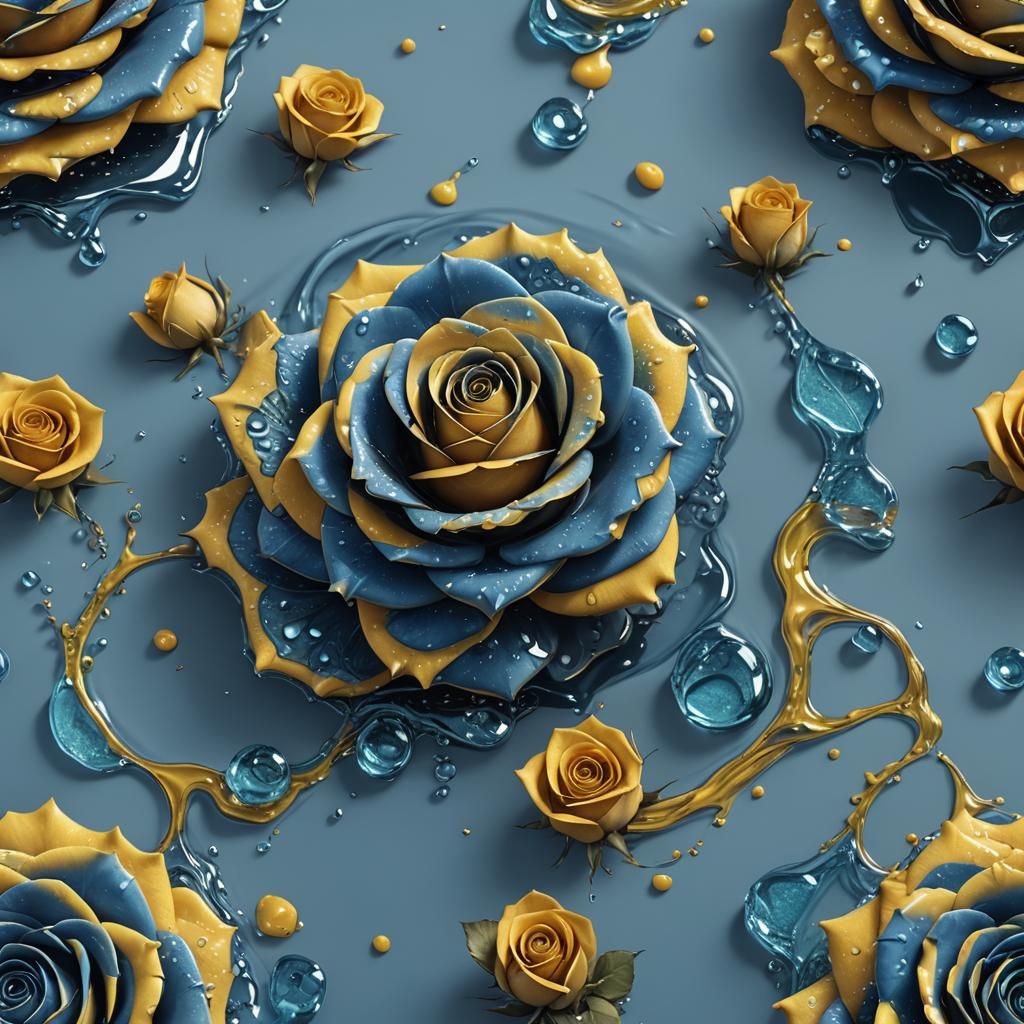 Blue and Yellow Sugar Rose Matte Painting