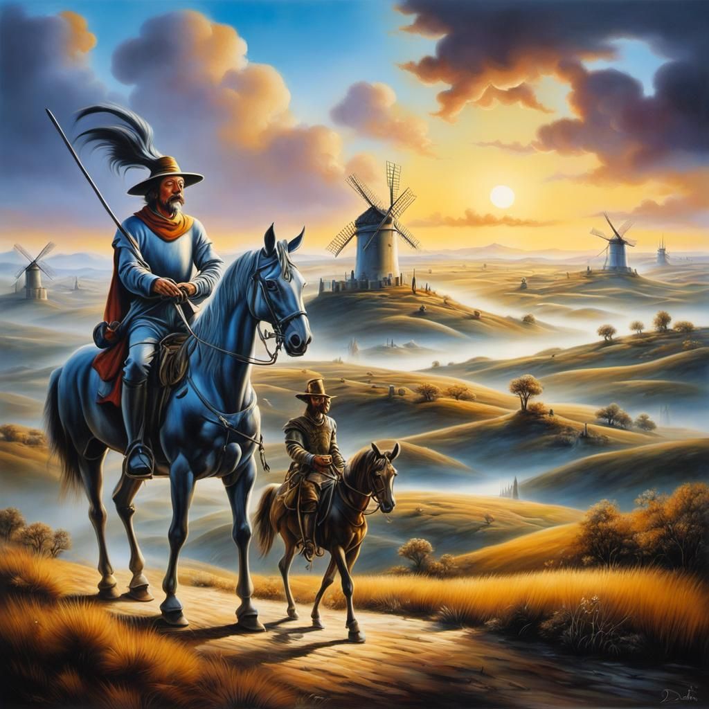 Image: Don Quixote and his fight against windmills. /3