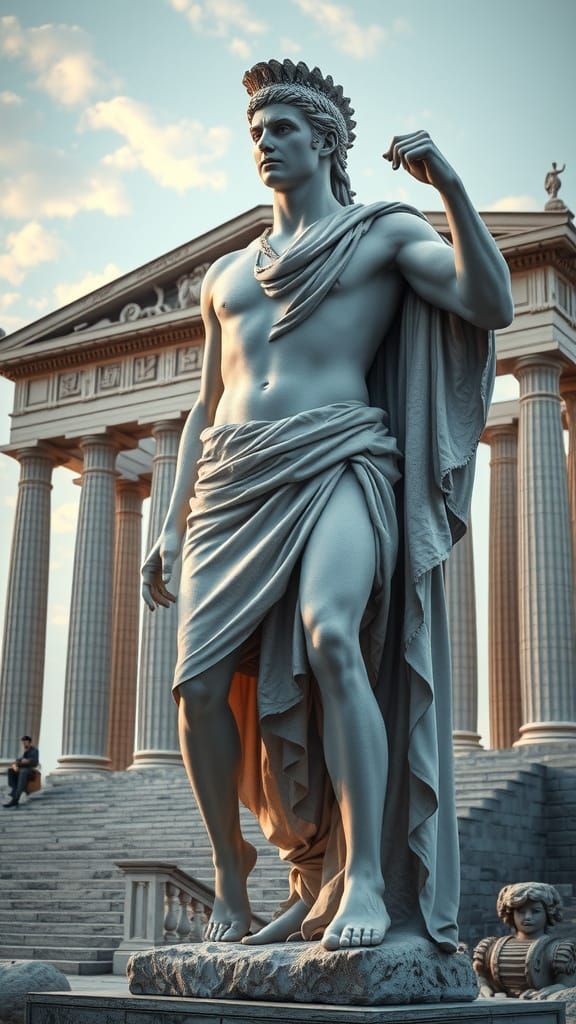 Ancient Roman Warrior in Majestic Temple Setting