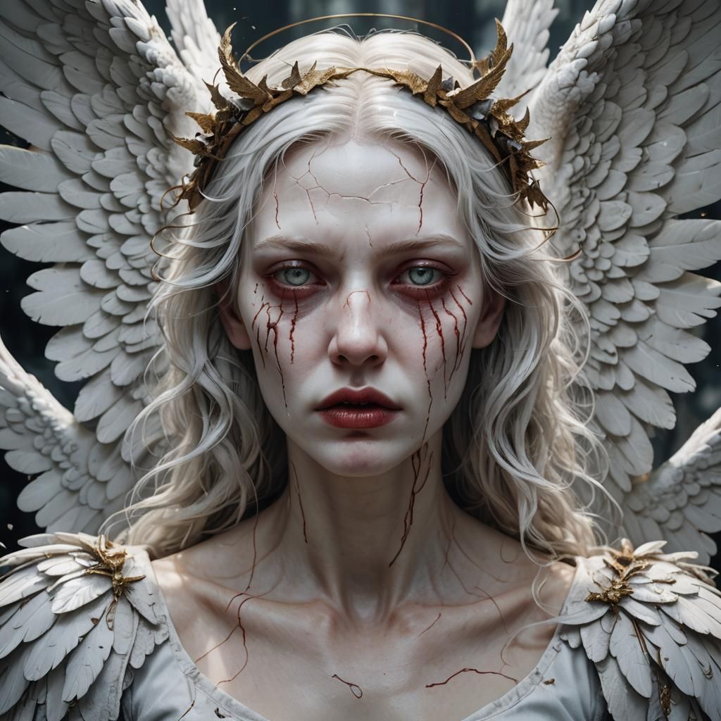 Horrifying Hyperrealistic Portrait of a Fallen Angel