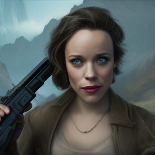 Rachel McAdams Portrait with Gun